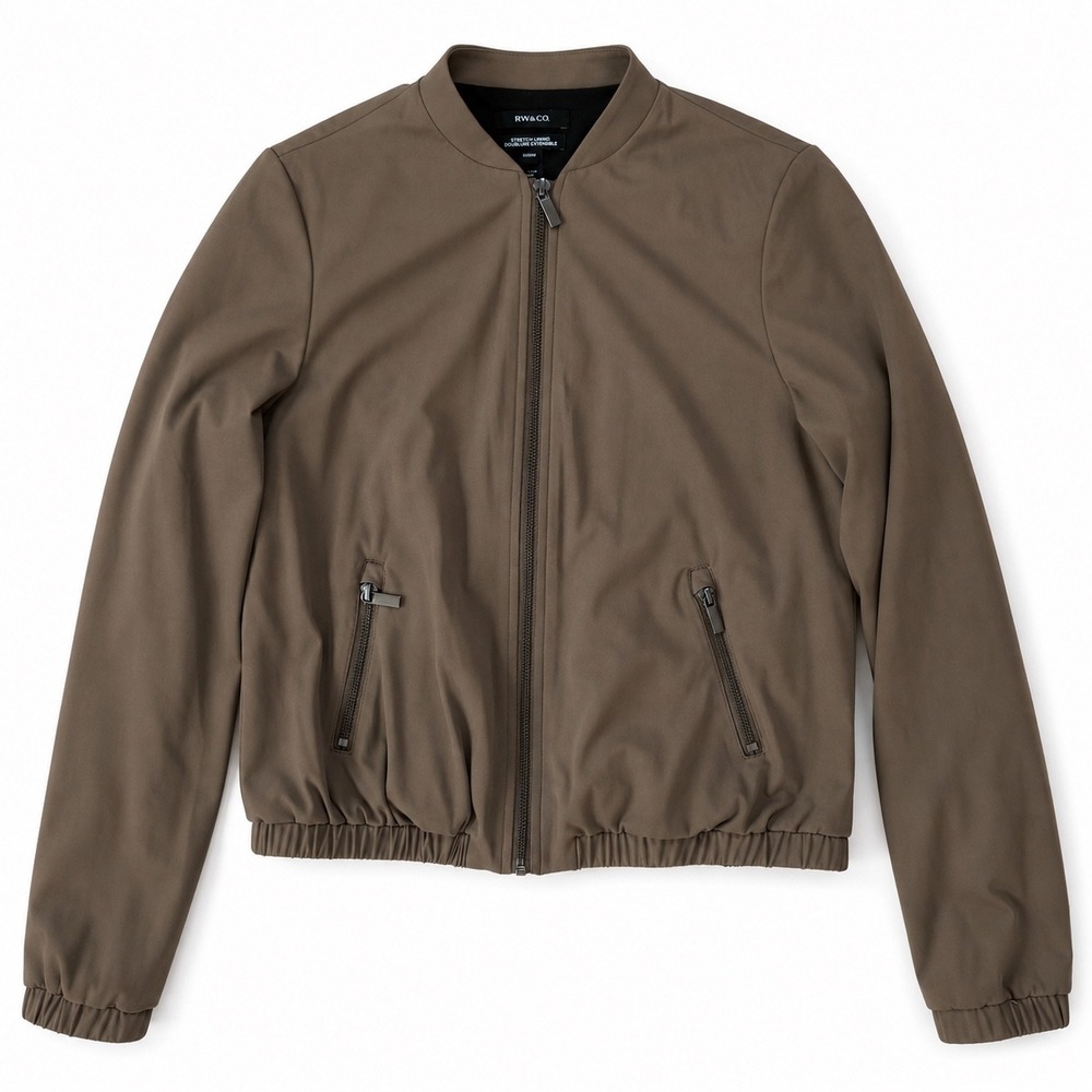 RW&CO Women Olive Brown Stretch Bomber Jacket Full Zip Size XXS 446141